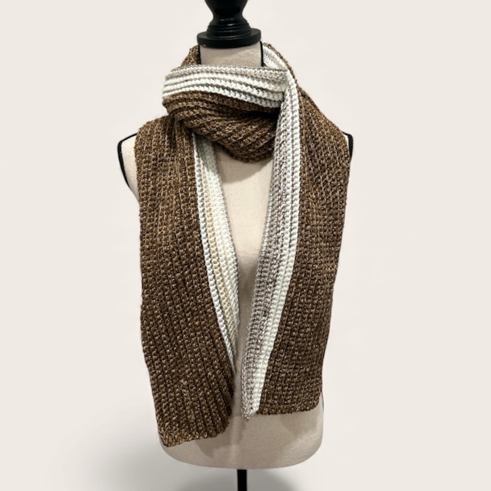 Handmade Crochet Scarf Brown and Cream